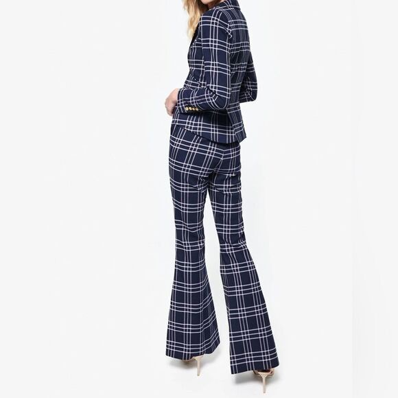 NWOT Smythe Bootcut Pant In Navy Plaid Grid Size 12 - Picture 9 of 10